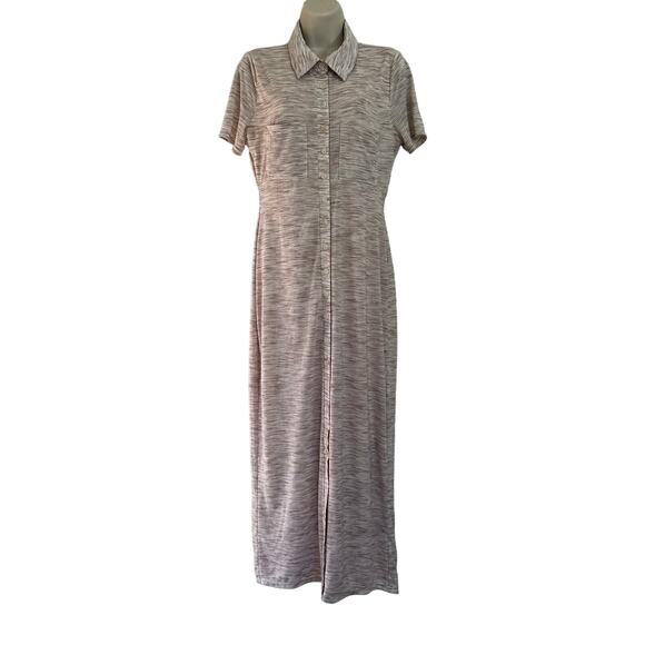 Lovers and Friends Kayce Midi Dress Jersey Knit Button Down Marled Natural Med - Picture 4 of 16